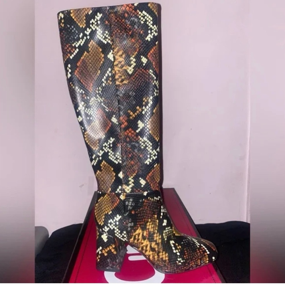 Circus by Sam Edelman Snake Print Heeled Boots - Black, Brown, Yellow